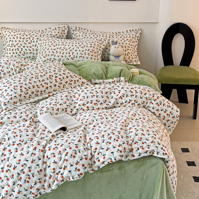 91家纺网 家纺一手货源 找家纺 富馨莱 2025新款牛奶绒印花四件套240克面料支持一件定制尺寸 遇见