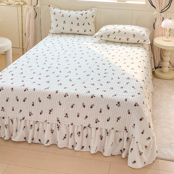 91家纺网 家纺一手货源 找家纺 尚美 2025新款豆豆绒牛奶绒大花边床盖四件套（床盖花边随机） 安哥拉红玫瑰