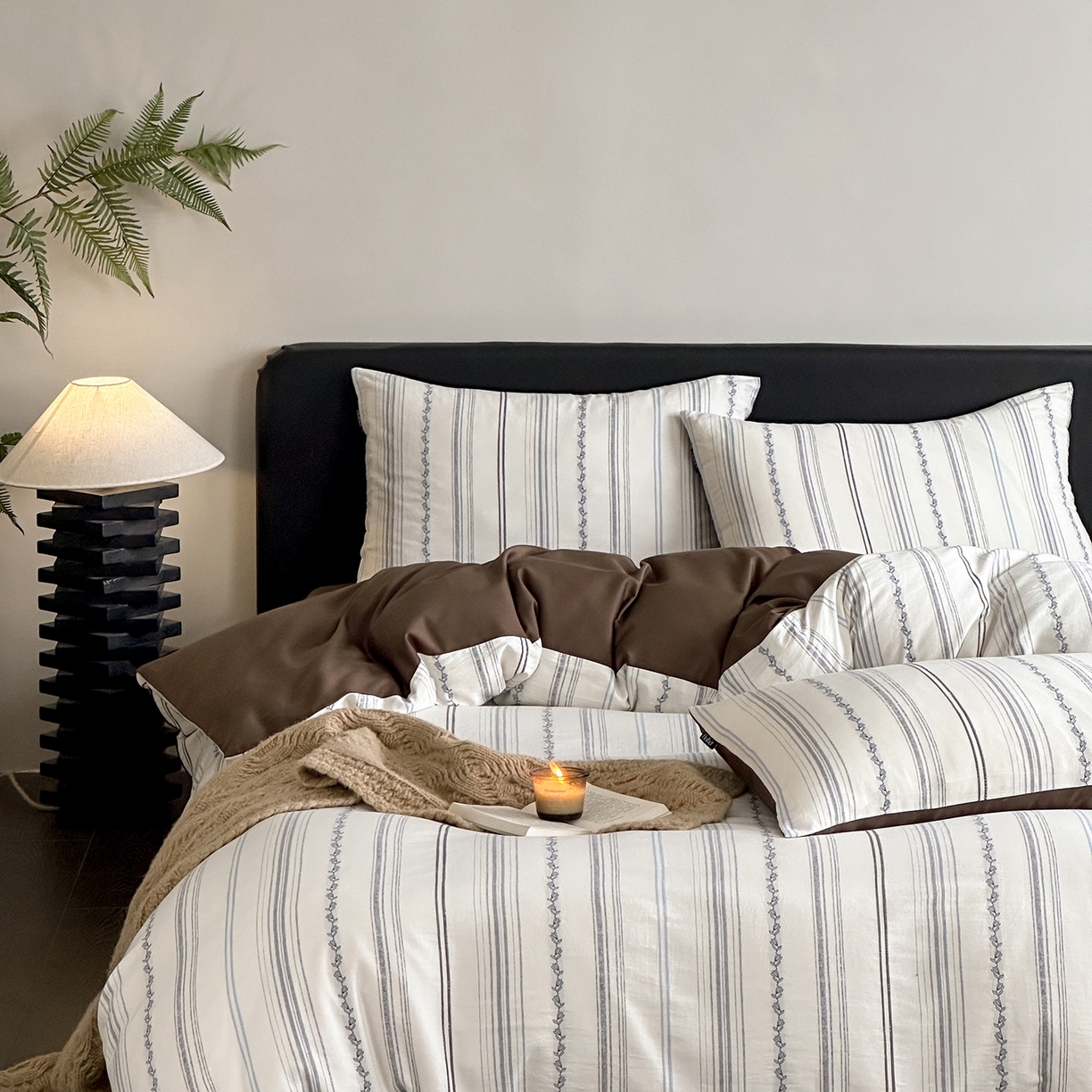 91家纺网 家纺一手货源 找家纺 （总）赫帛 2025新款60支全棉色织剪花水洗棉四件套-涧秋