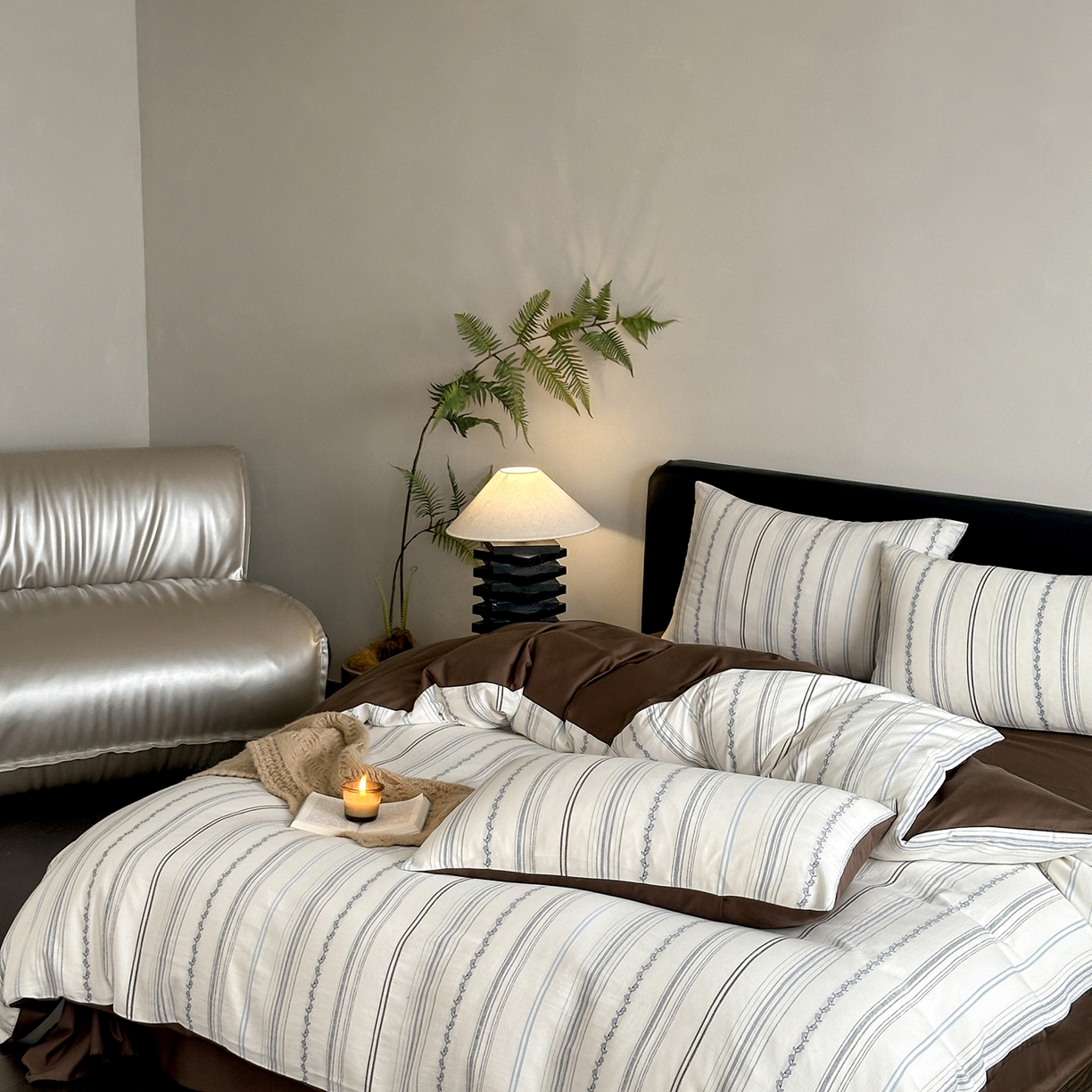 91家纺网 家纺一手货源 找家纺 （总）赫帛 2025新款60支全棉色织剪花水洗棉四件套-涧秋