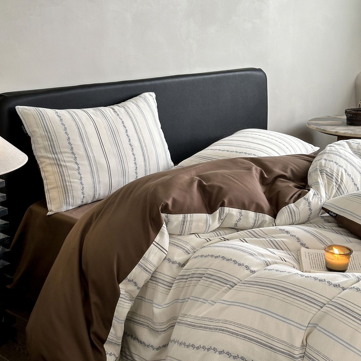 91家纺网 家纺一手货源 找家纺 （总）赫帛 2025新款60支全棉色织剪花水洗棉四件套-涧秋