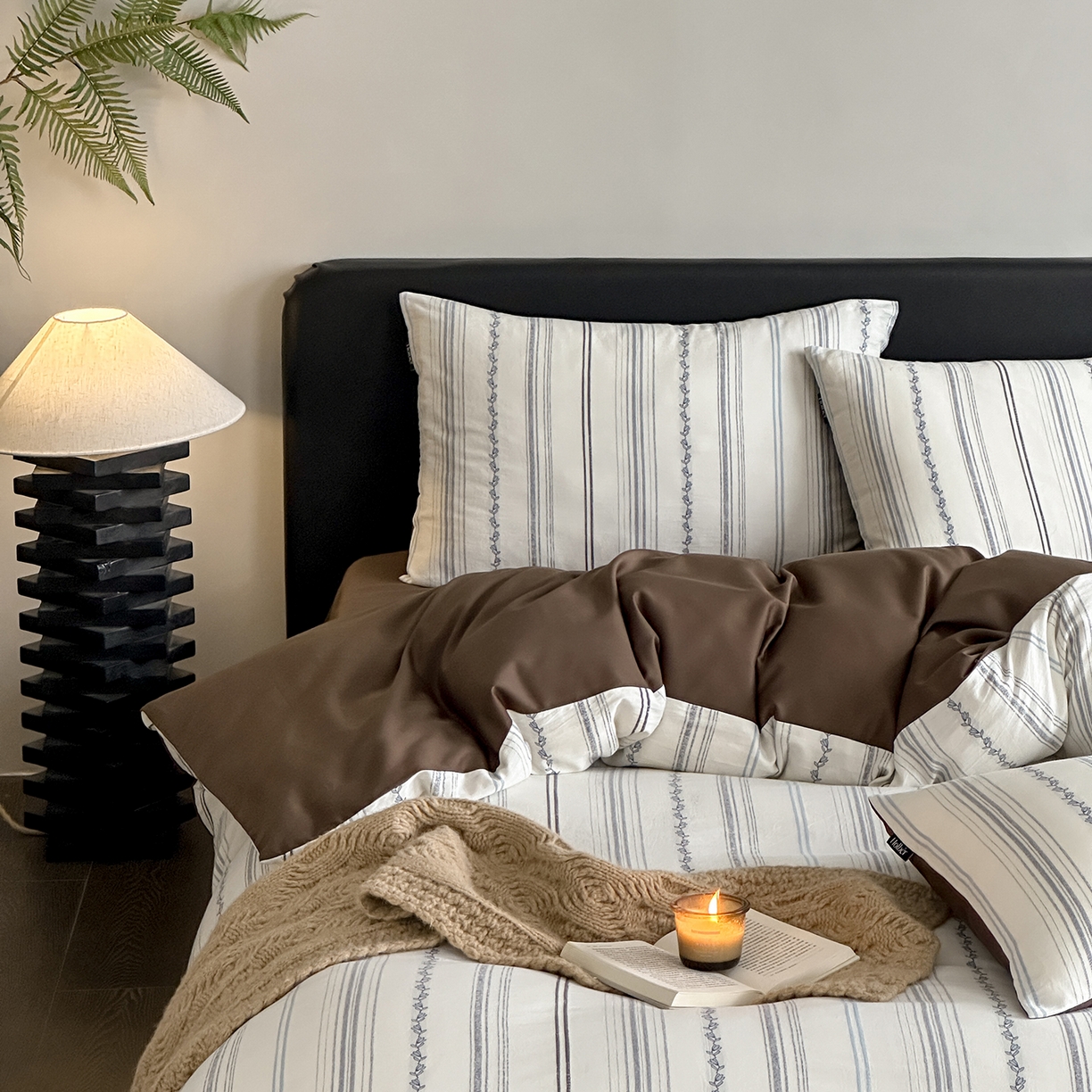 91家纺网 家纺一手货源 找家纺 （总）赫帛 2025新款60支全棉色织剪花水洗棉四件套-涧秋