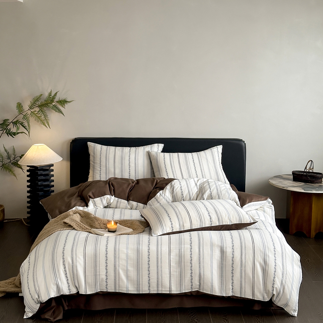 91家纺网 家纺一手货源 找家纺 （总）赫帛 2025新款60支全棉色织剪花水洗棉四件套-涧秋