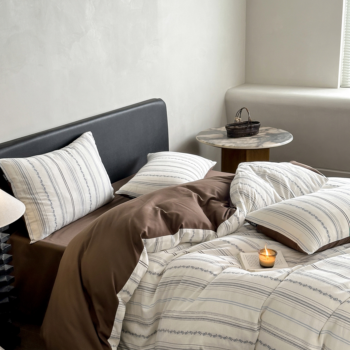 91家纺网 家纺一手货源 找家纺 （总）赫帛 2025新款60支全棉色织剪花水洗棉四件套-涧秋