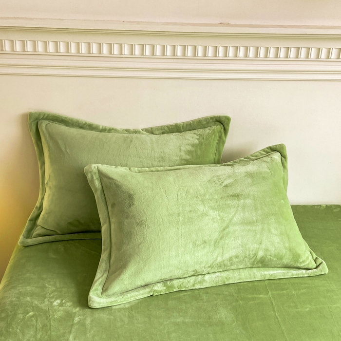 富馨莱 2025新款牛奶绒印花枕套240克面料 绒果绿