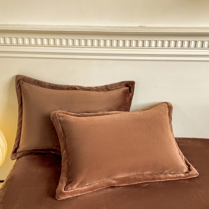 富馨莱 2025新款牛奶绒印花枕套240克面料 绒摩卡色