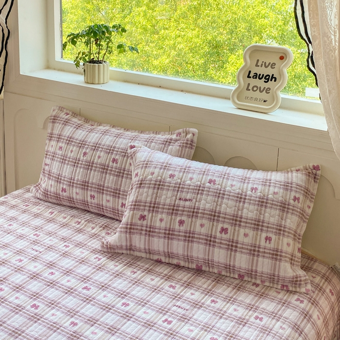 91家纺网 家纺一手货源 找家纺 尚美 2025新款豆豆绒牛奶绒大花边床盖四件套（床盖花边随机） 格子蝴蝶梦