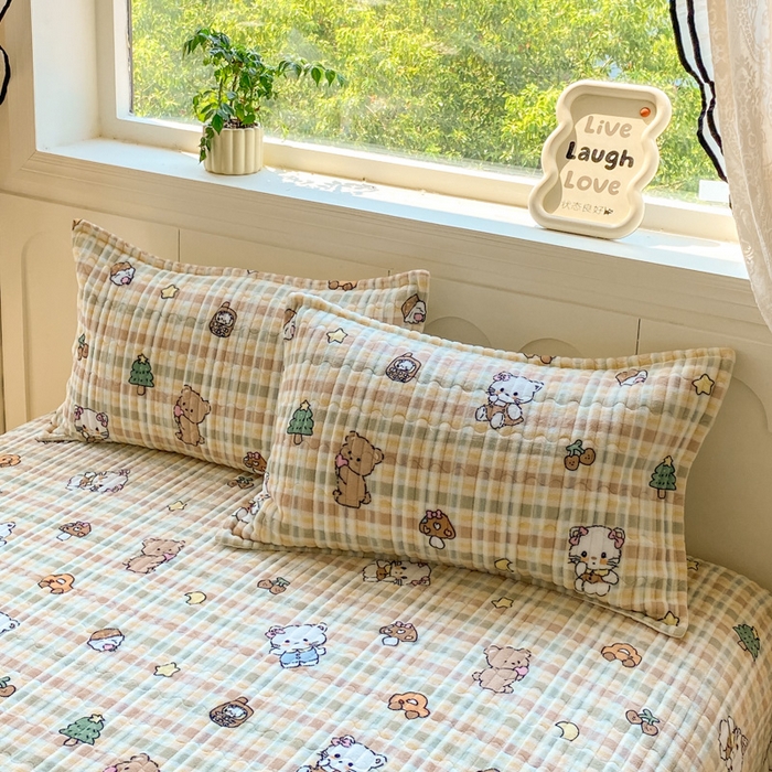 91家纺网 家纺一手货源 找家纺 尚美 2025新款豆豆绒牛奶绒大花边床盖四件套（床盖花边随机） 凯迪猫卡