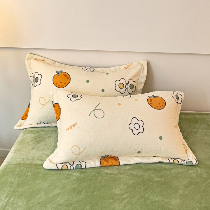 富馨莱 2025新款牛奶绒印花枕套240克面料 心想事橙