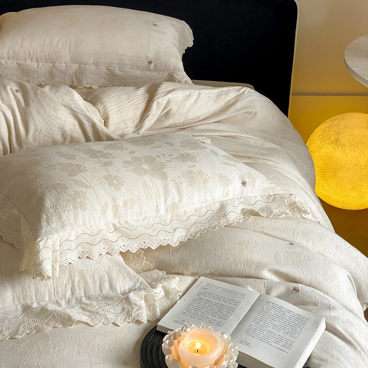 91家纺网 家纺一手货源 找家纺 （总）赫帛 2025新款A类全棉棉麻色织提花四件套-铃野