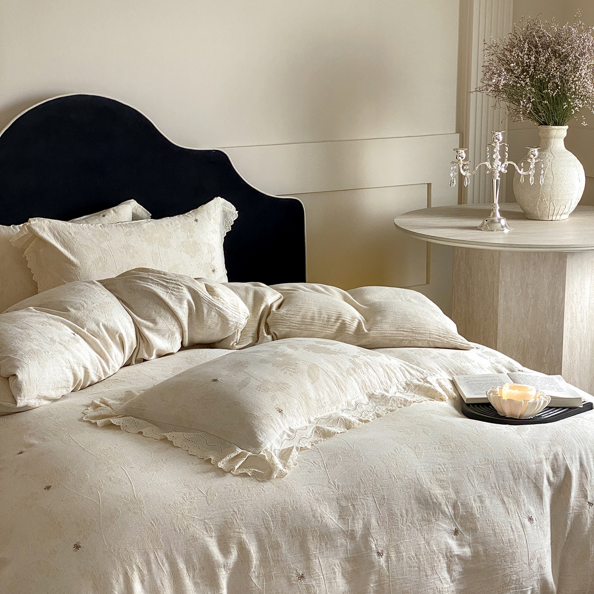 91家纺网 家纺一手货源 找家纺 （总）赫帛 2025新款A类全棉棉麻色织提花四件套-铃野