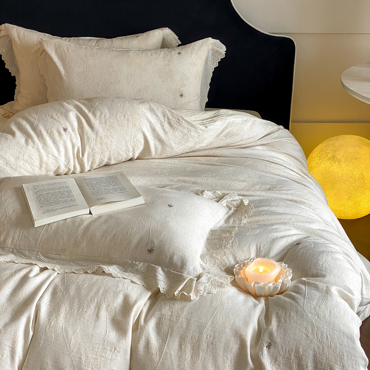 91家纺网 家纺一手货源 找家纺 （总）赫帛 2025新款A类全棉棉麻色织提花四件套-铃野