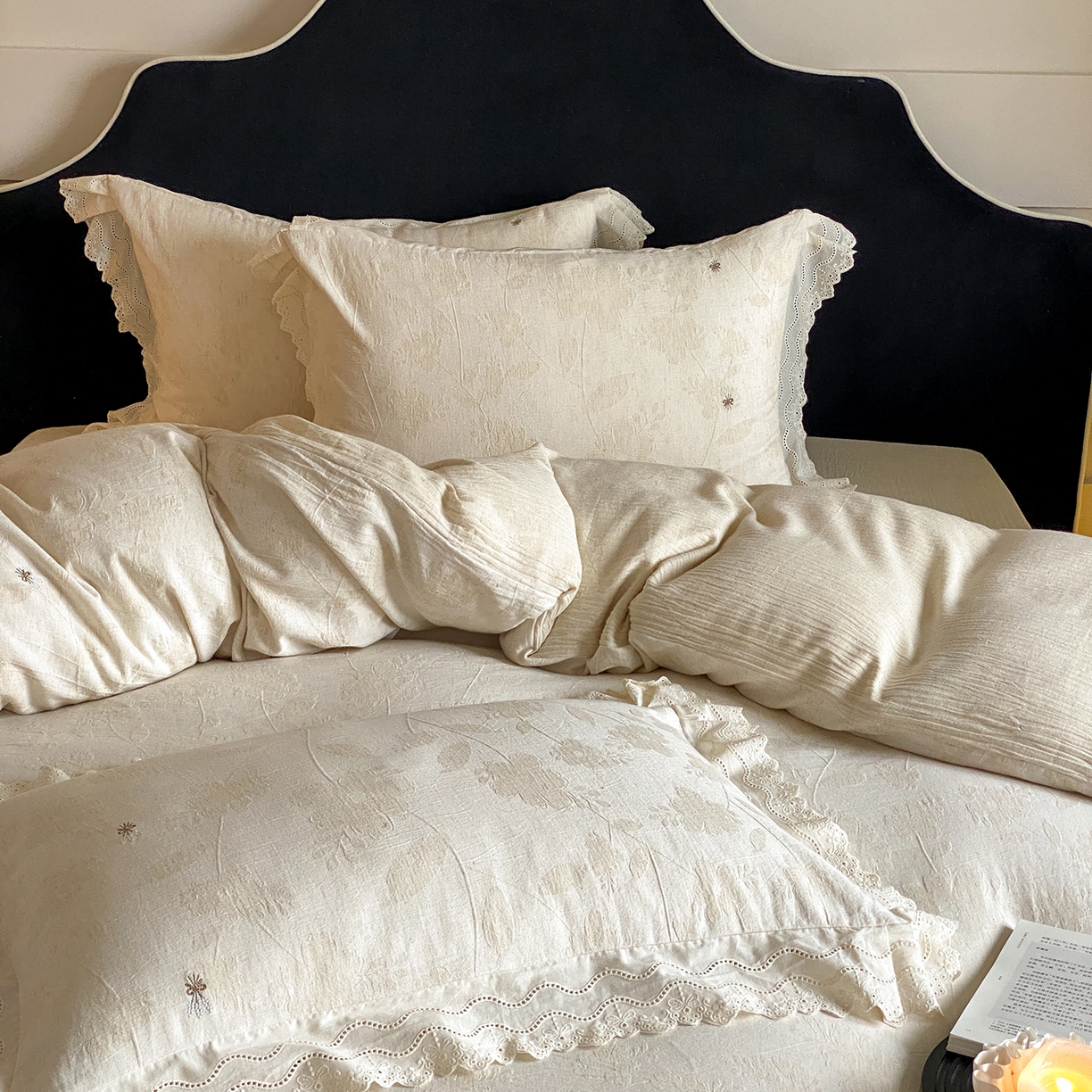 91家纺网 家纺一手货源 找家纺 （总）赫帛 2025新款A类全棉棉麻色织提花四件套-铃野