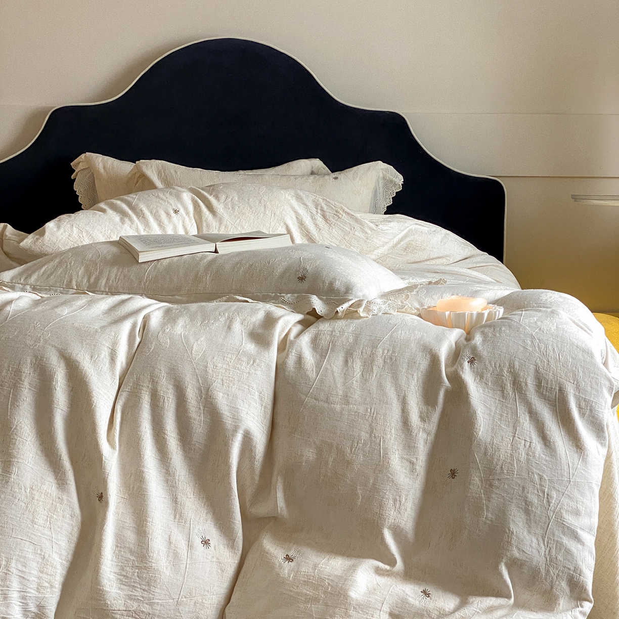 91家纺网 家纺一手货源 找家纺 （总）赫帛 2025新款A类全棉棉麻色织提花四件套-铃野