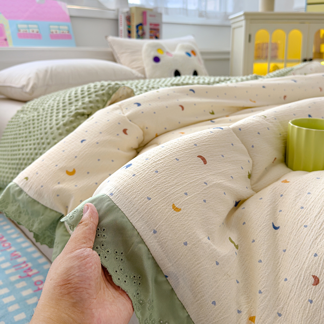 91家纺网 家纺一手货源 找家纺 （总）芯恋家居 2025新款A类提花韩版花边豆豆冬被被子春秋被芯大豆被豆豆被