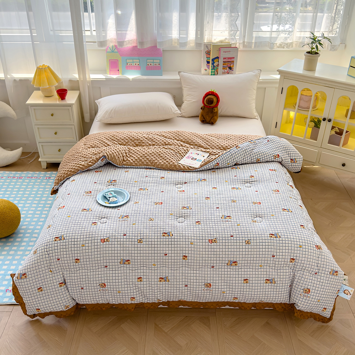 91家纺网 家纺一手货源 找家纺 芯恋家居 2025新款A类提花韩版花边豆豆冬被被子春秋被芯大豆被豆豆被 卡皮巴拉