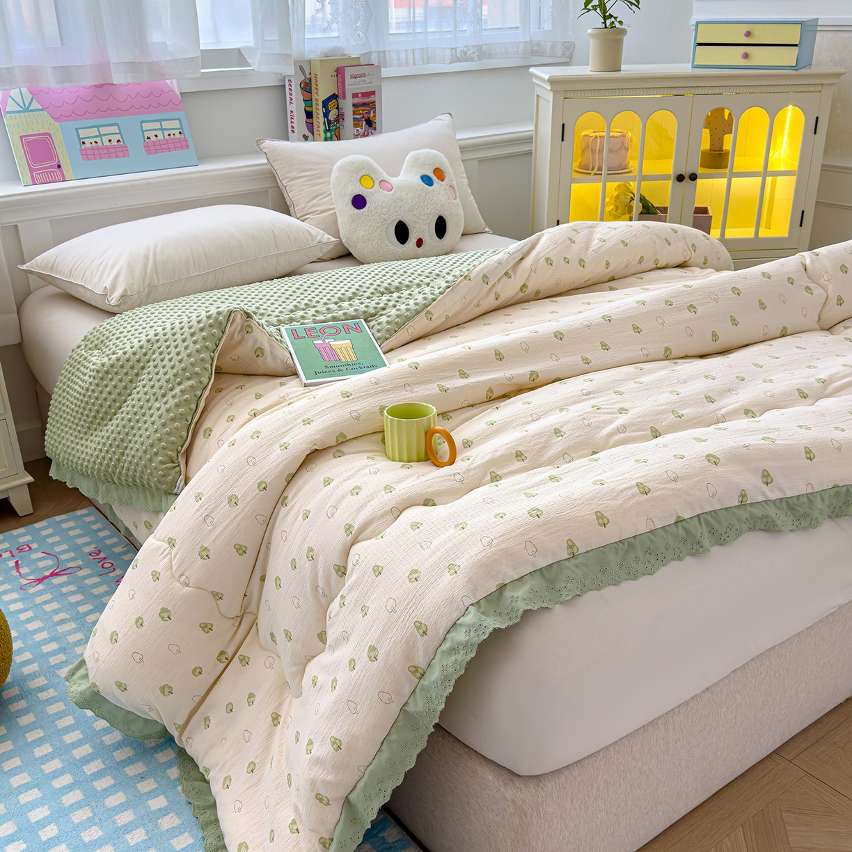 91家纺网 家纺一手货源 找家纺 芯恋家居 2025新款A类提花韩版花边豆豆冬被被子春秋被芯大豆被豆豆被 小树林