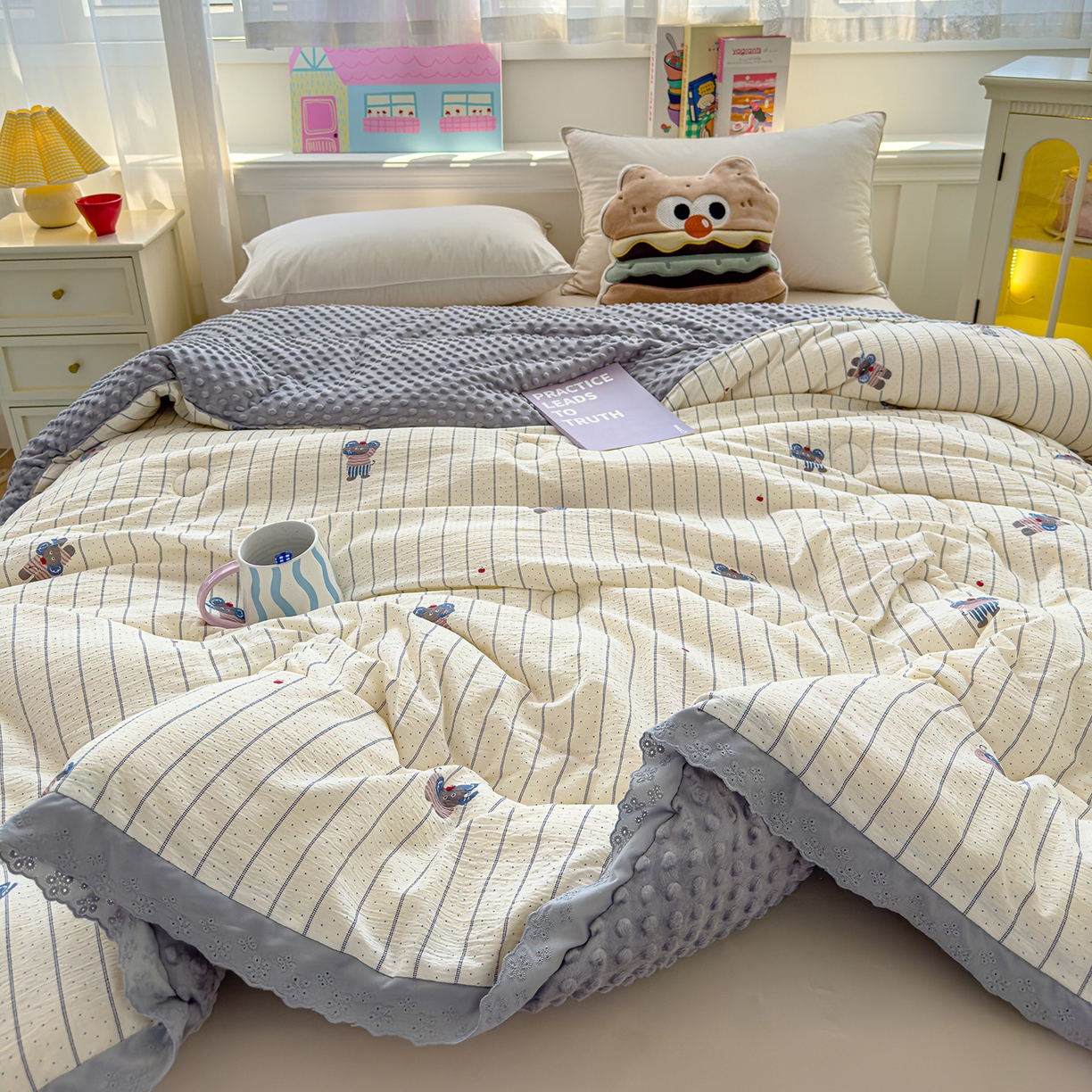 91家纺网 家纺一手货源 找家纺 芯恋家居 2025新款A类提花韩版花边豆豆冬被被子春秋被芯大豆被豆豆被 顽皮象