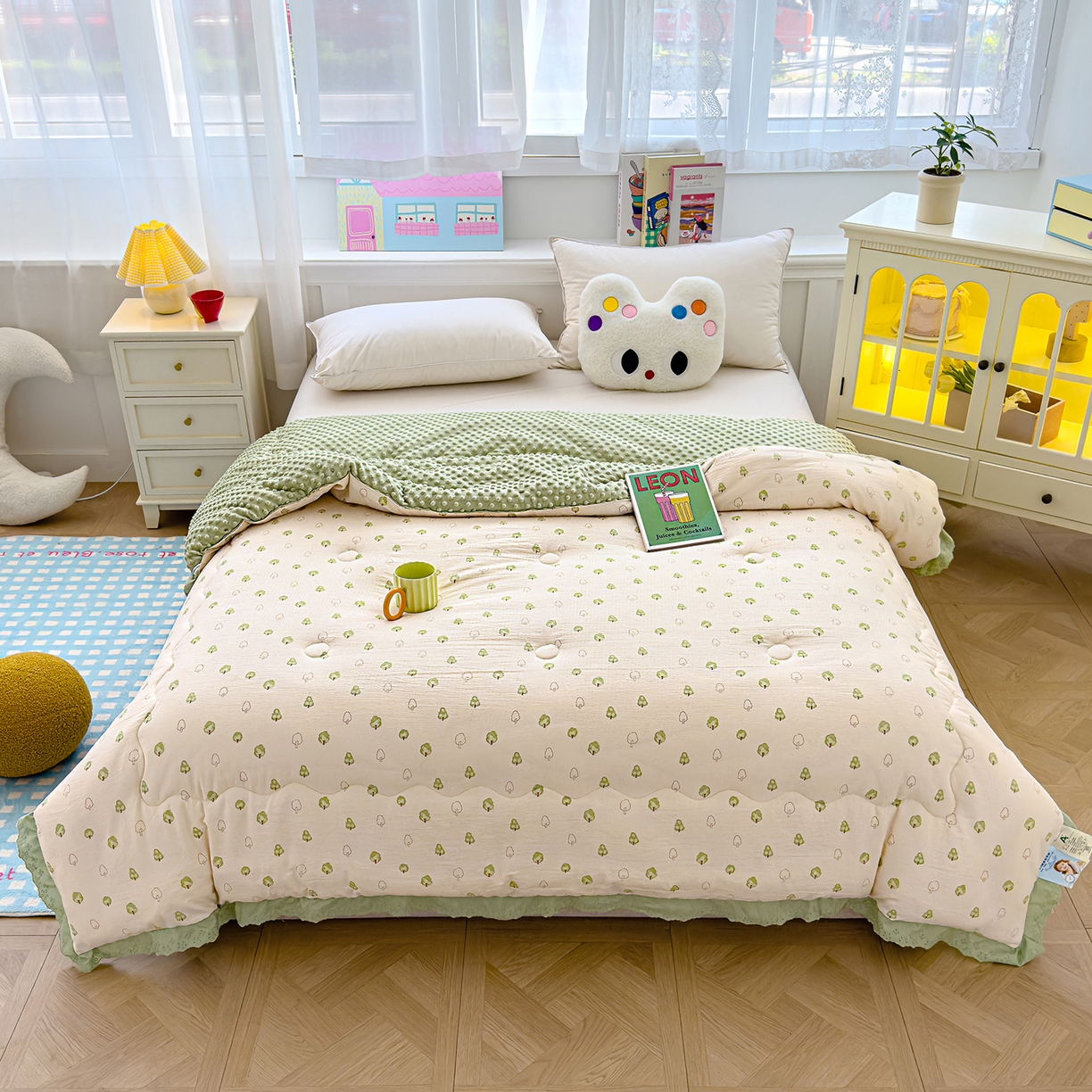 91家纺网 家纺一手货源 找家纺 芯恋家居 2025新款A类提花韩版花边豆豆冬被被子春秋被芯大豆被豆豆被 小树林