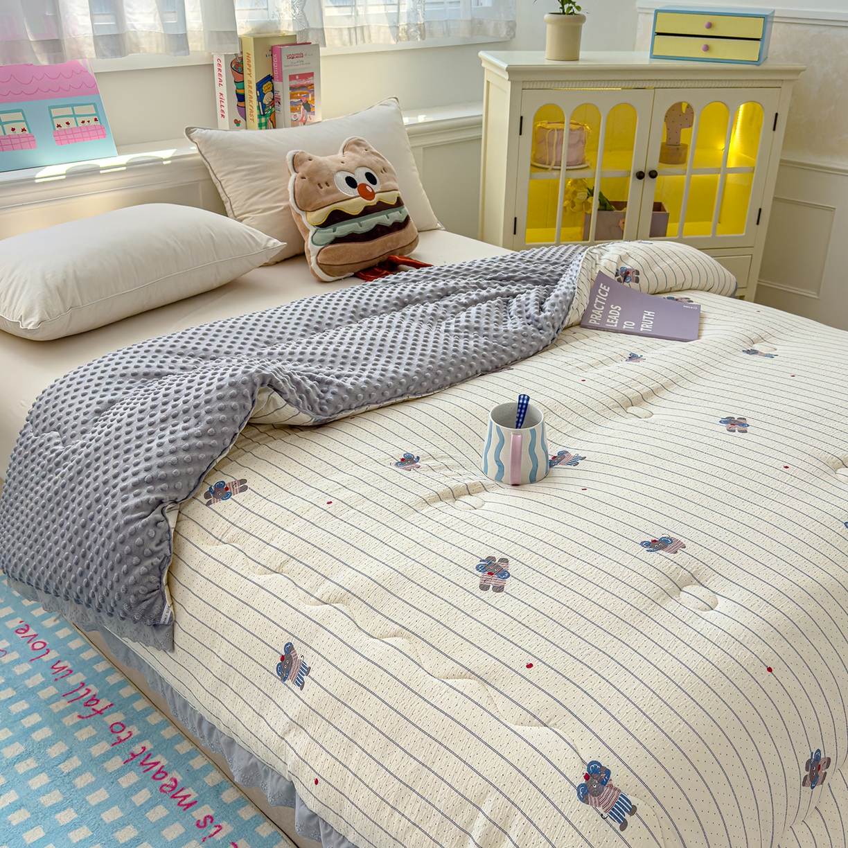 91家纺网 家纺一手货源 找家纺 芯恋家居 2025新款A类提花韩版花边豆豆冬被被子春秋被芯大豆被豆豆被 顽皮象