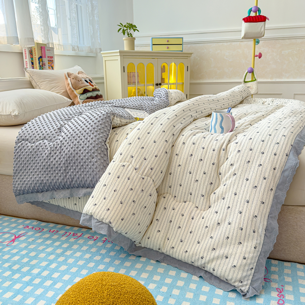 91家纺网 家纺一手货源 找家纺 芯恋家居 2025新款A类提花韩版花边豆豆冬被被子春秋被芯大豆被豆豆被 星芒小筑