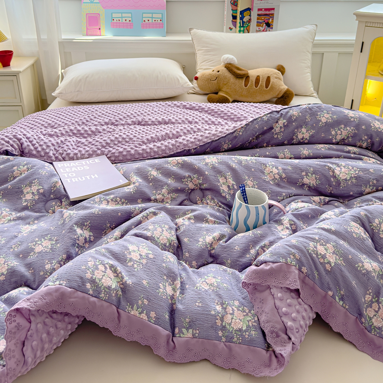 91家纺网 家纺一手货源 找家纺 芯恋家居 2025新款A类提花韩版花边豆豆冬被被子春秋被芯大豆被豆豆被 迷迭香