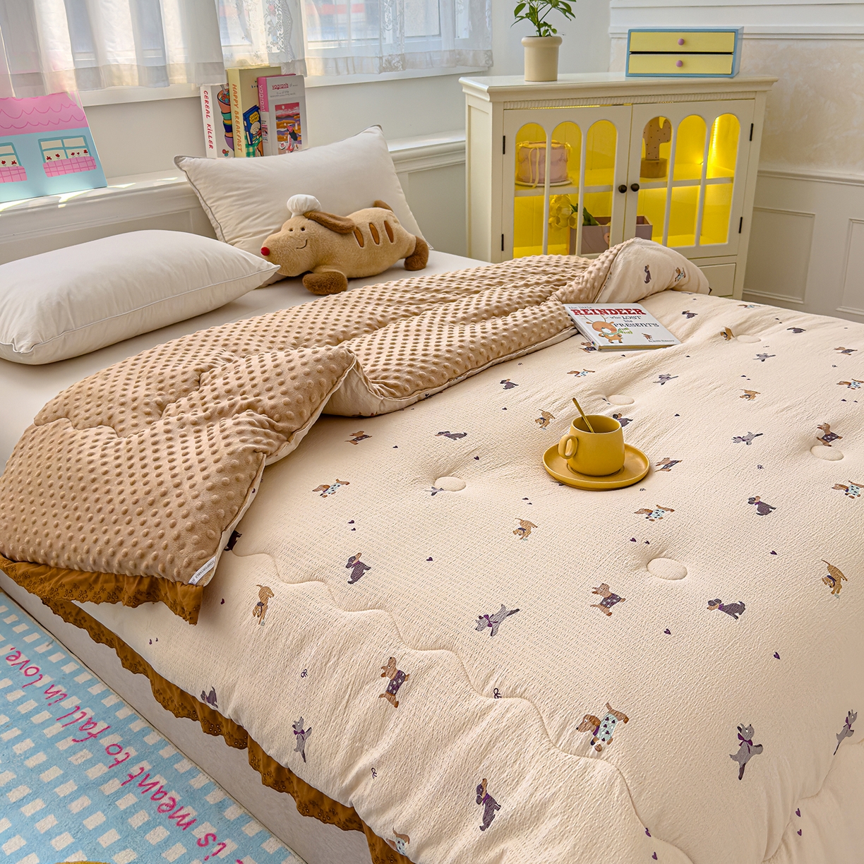 91家纺网 家纺一手货源 找家纺 芯恋家居 2025新款A类提花韩版花边豆豆冬被被子春秋被芯大豆被豆豆被 狗乐园