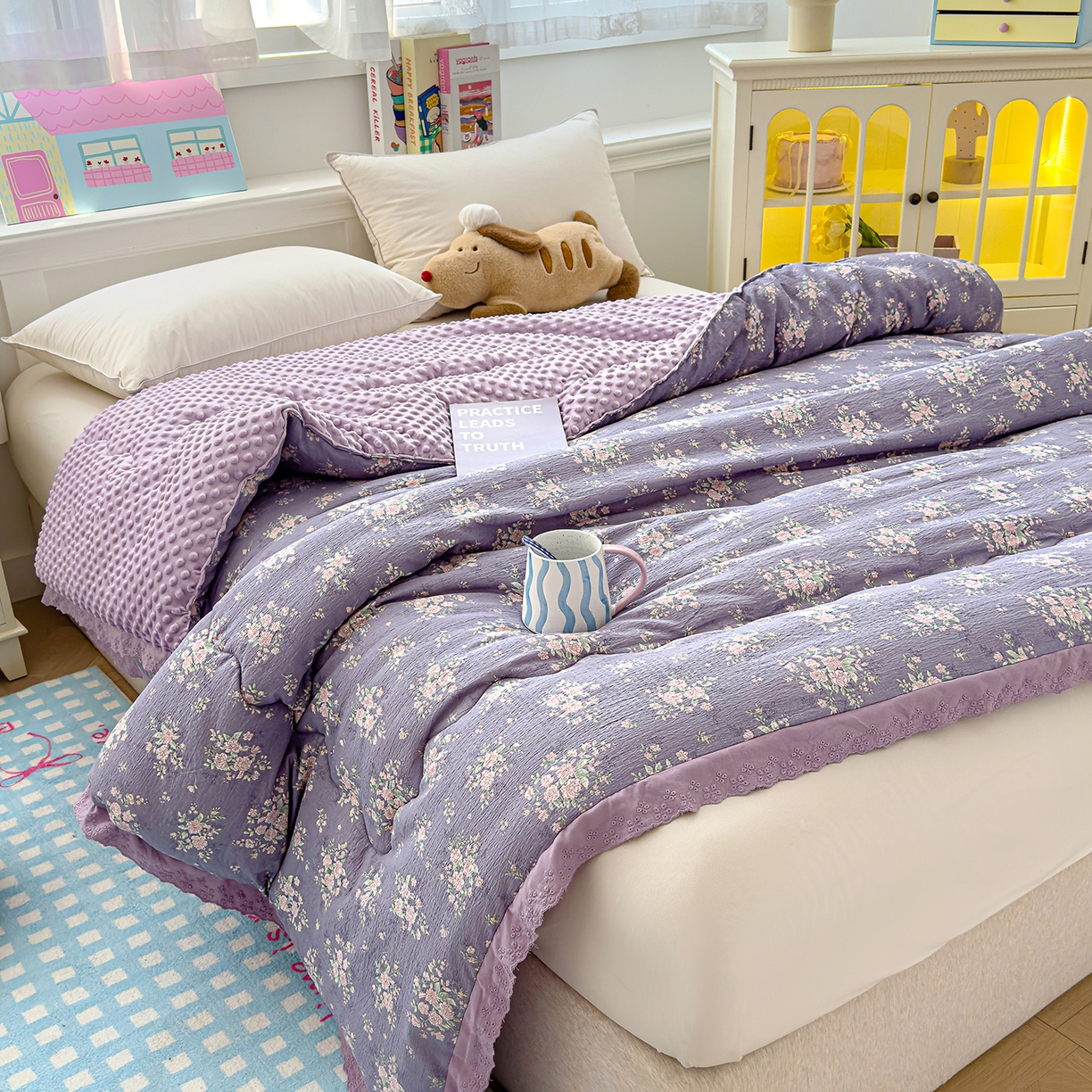 91家纺网 家纺一手货源 找家纺 芯恋家居 2025新款A类提花韩版花边豆豆冬被被子春秋被芯大豆被豆豆被 迷迭香