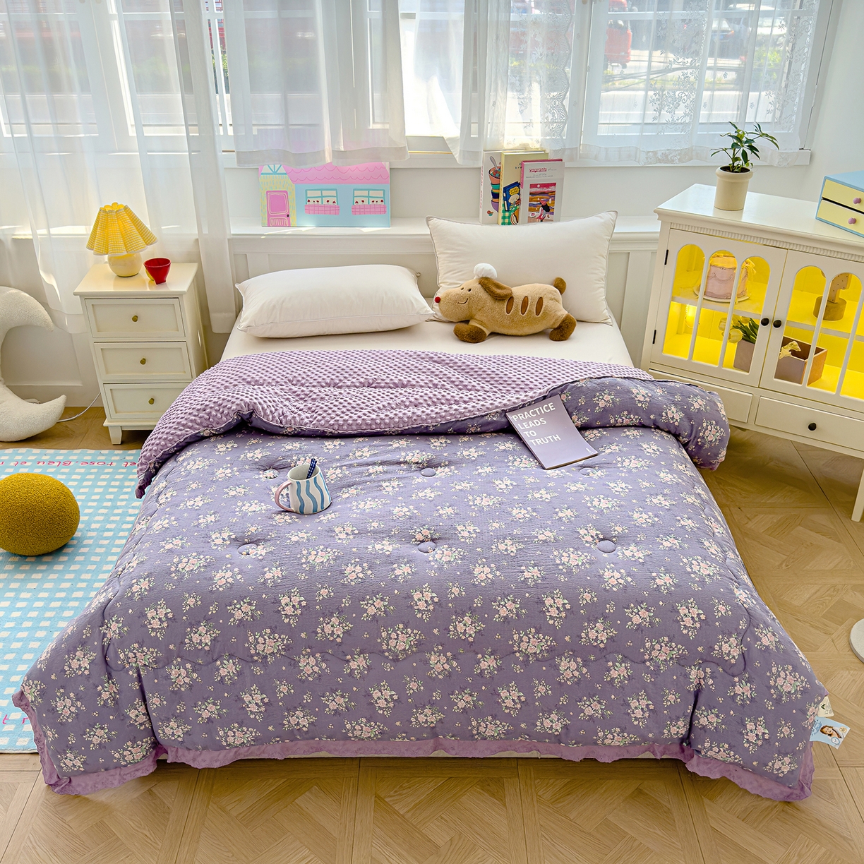 91家纺网 家纺一手货源 找家纺 芯恋家居 2025新款A类提花韩版花边豆豆冬被被子春秋被芯大豆被豆豆被 迷迭香