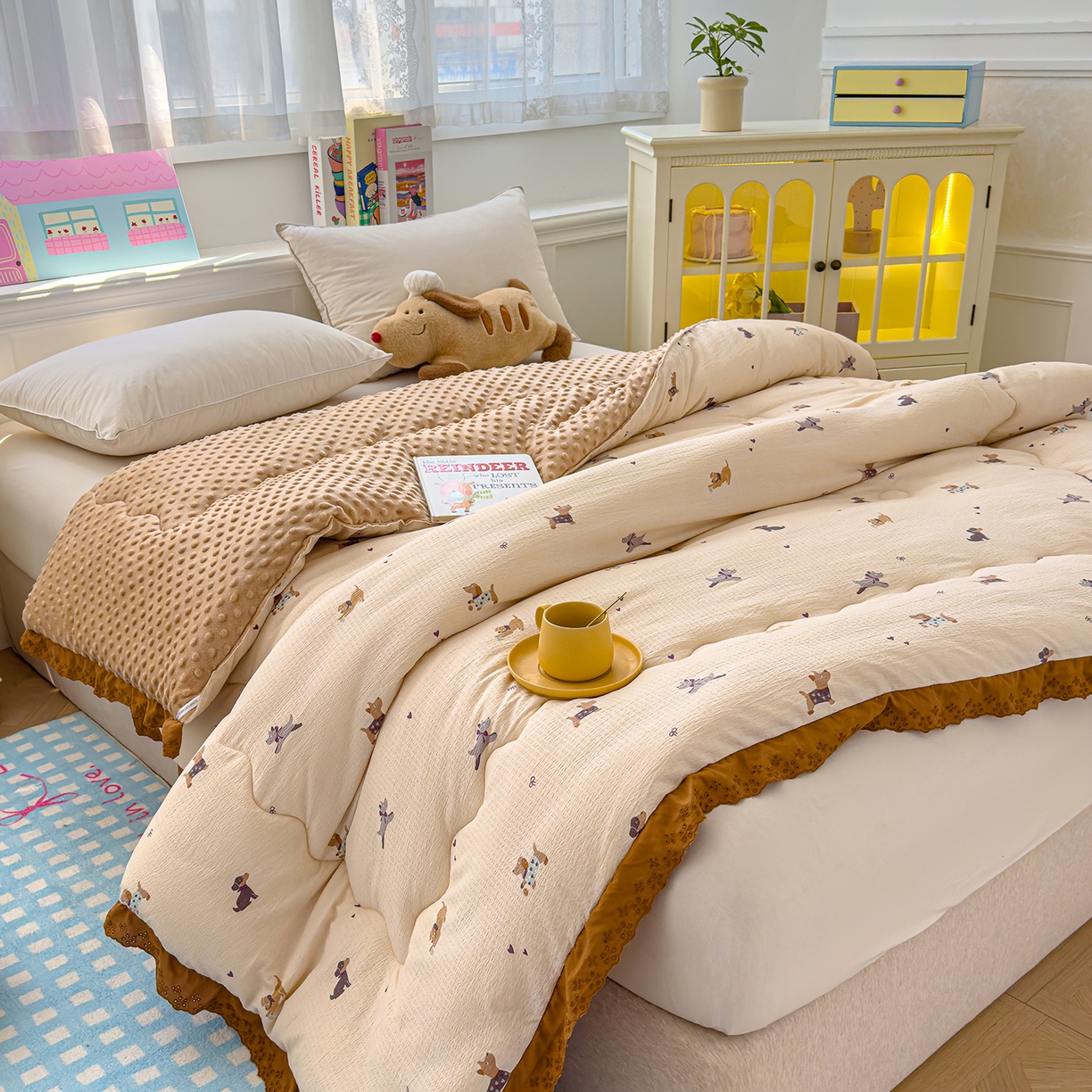 91家纺网 家纺一手货源 找家纺 芯恋家居 2025新款A类提花韩版花边豆豆冬被被子春秋被芯大豆被豆豆被 狗乐园