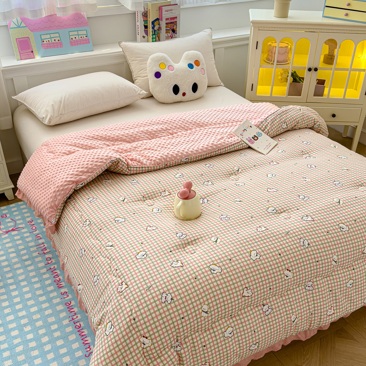 91家纺网 家纺一手货源 找家纺 芯恋家居 2025新款A类提花韩版花边豆豆冬被被子春秋被芯大豆被豆豆被 格子萌宠