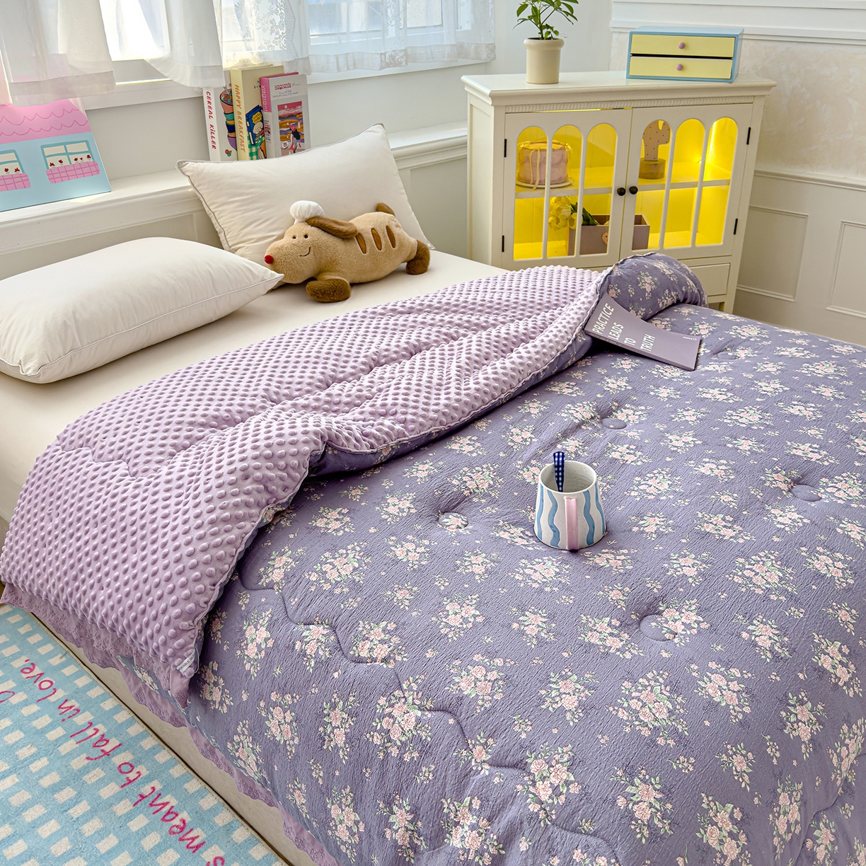 91家纺网 家纺一手货源 找家纺 芯恋家居 2025新款A类提花韩版花边豆豆冬被被子春秋被芯大豆被豆豆被 迷迭香