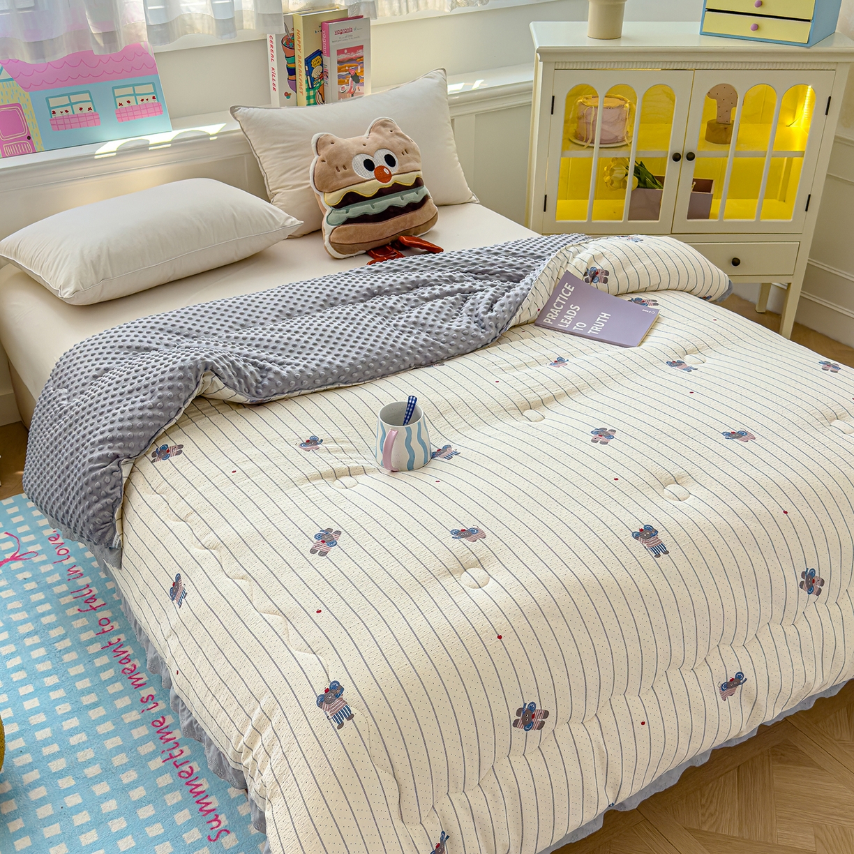 91家纺网 家纺一手货源 找家纺 芯恋家居 2025新款A类提花韩版花边豆豆冬被被子春秋被芯大豆被豆豆被 顽皮象