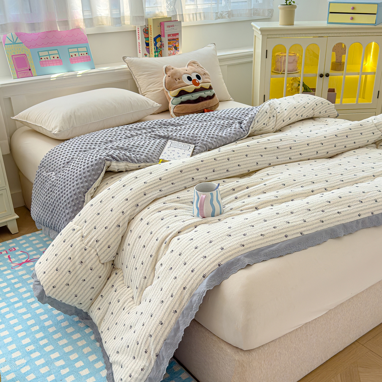 91家纺网 家纺一手货源 找家纺 芯恋家居 2025新款A类提花韩版花边豆豆冬被被子春秋被芯大豆被豆豆被 星芒小筑