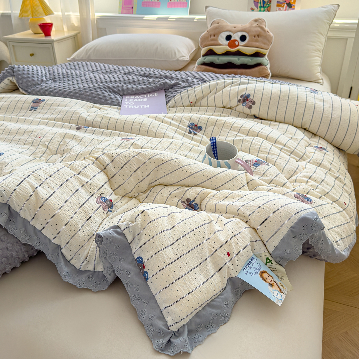 91家纺网 家纺一手货源 找家纺 芯恋家居 2025新款A类提花韩版花边豆豆冬被被子春秋被芯大豆被豆豆被 顽皮象