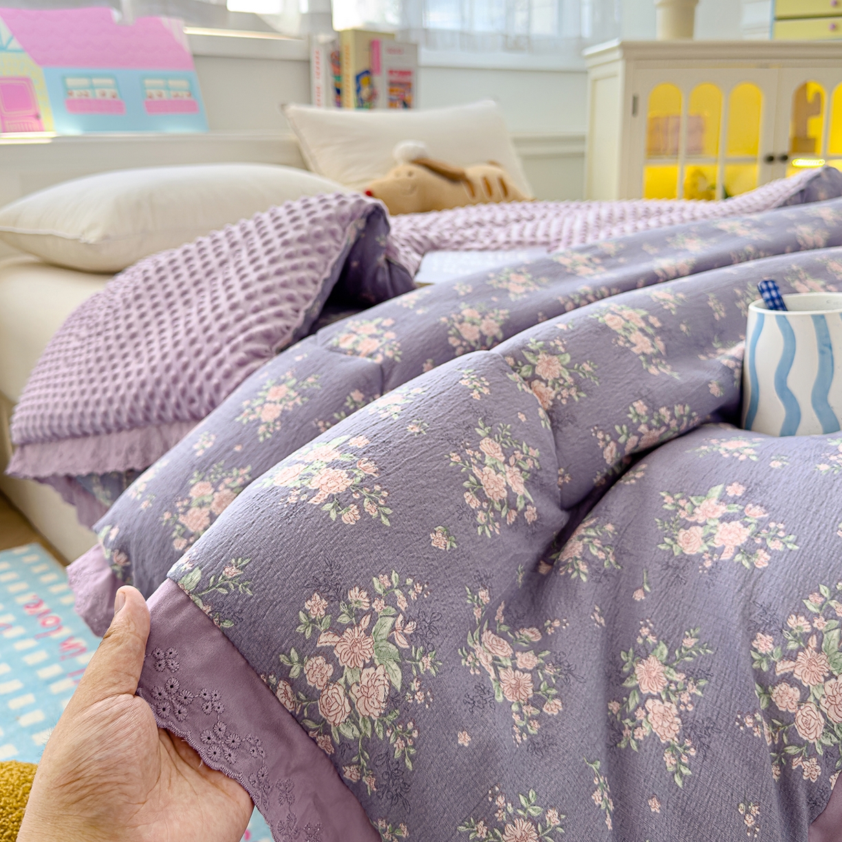 91家纺网 家纺一手货源 找家纺 芯恋家居 2025新款A类提花韩版花边豆豆冬被被子春秋被芯大豆被豆豆被 迷迭香