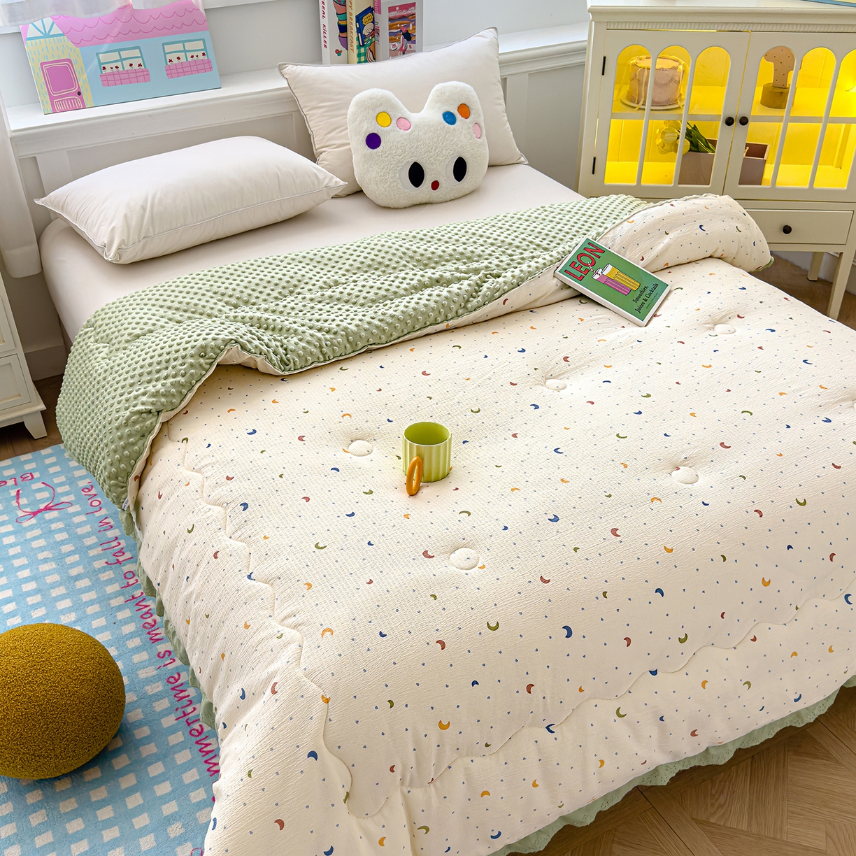 91家纺网 家纺一手货源 找家纺 芯恋家居 2025新款A类提花韩版花边豆豆冬被被子春秋被芯大豆被豆豆被 小弯月