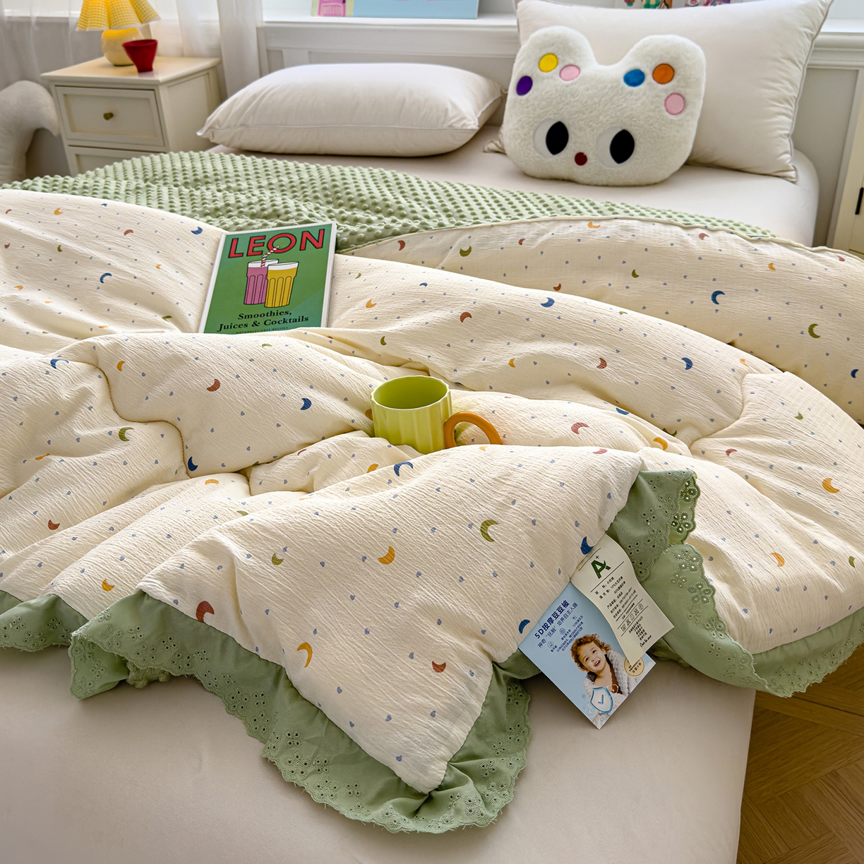 91家纺网 家纺一手货源 找家纺 芯恋家居 2025新款A类提花韩版花边豆豆冬被被子春秋被芯大豆被豆豆被 小弯月