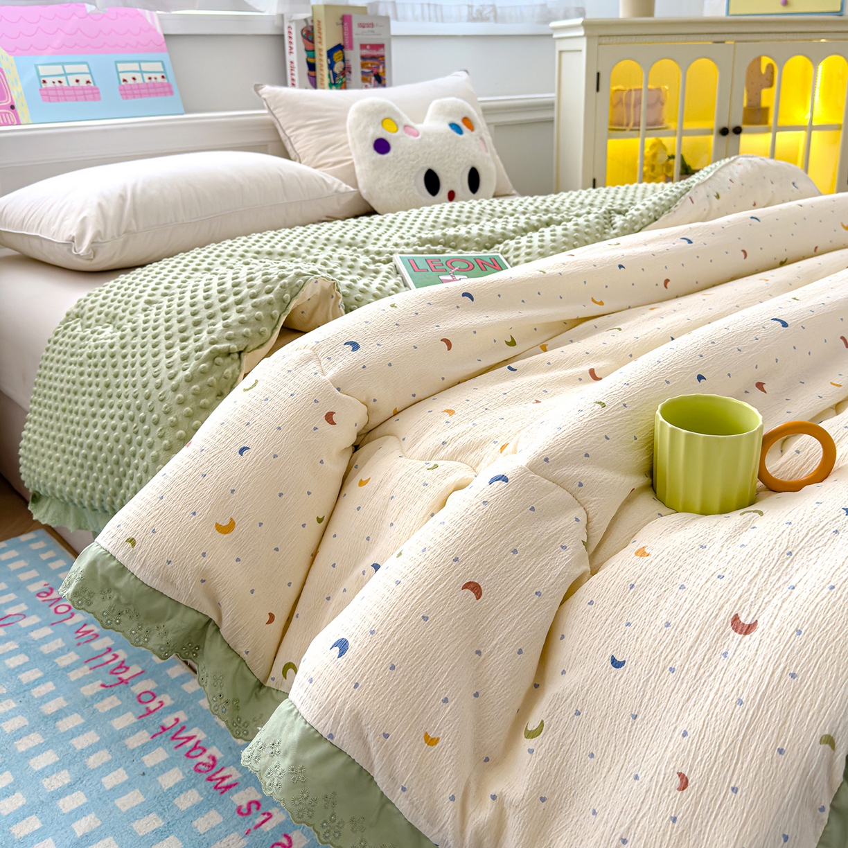 91家纺网 家纺一手货源 找家纺 芯恋家居 2025新款A类提花韩版花边豆豆冬被被子春秋被芯大豆被豆豆被 小弯月