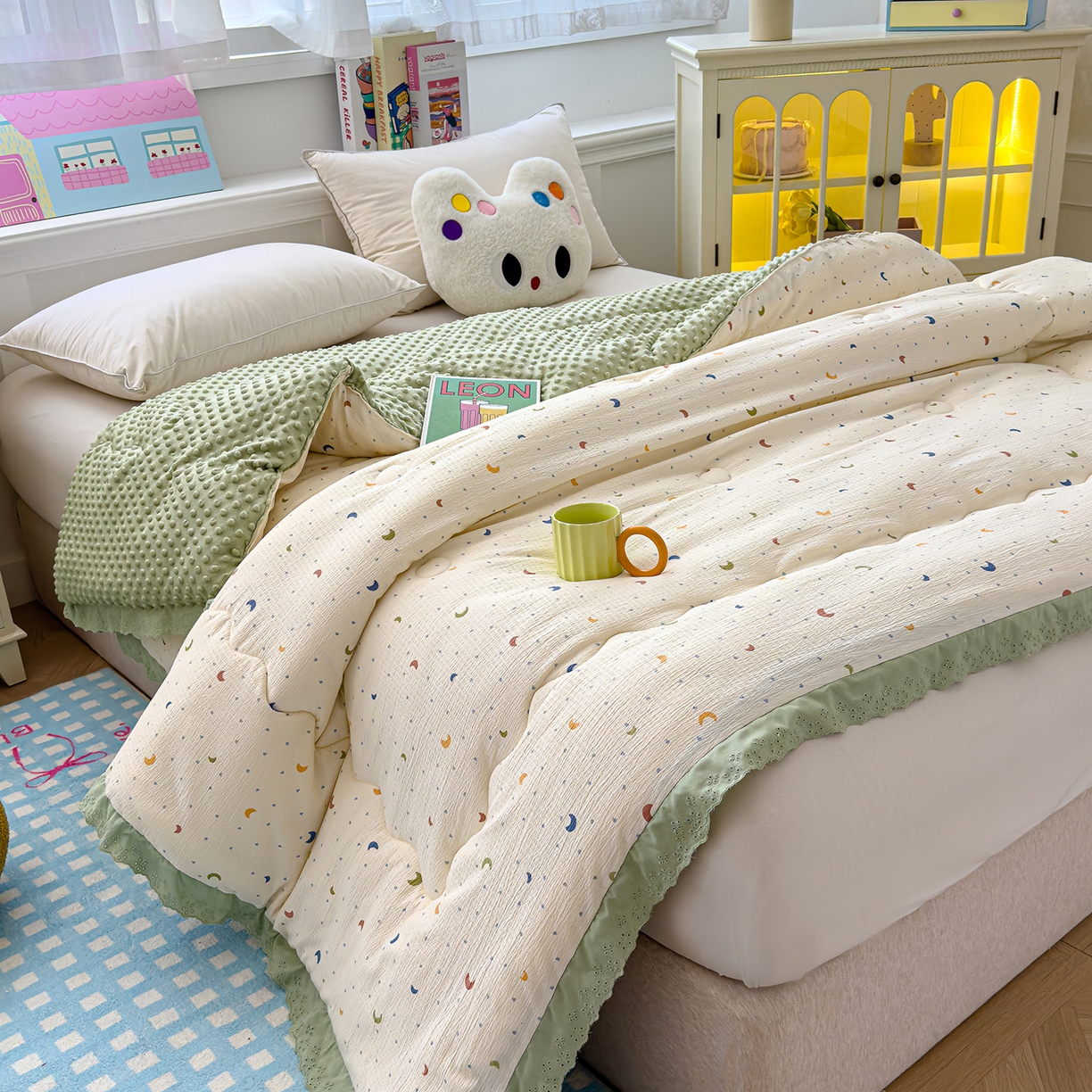 91家纺网 家纺一手货源 找家纺 芯恋家居 2025新款A类提花韩版花边豆豆冬被被子春秋被芯大豆被豆豆被 小弯月