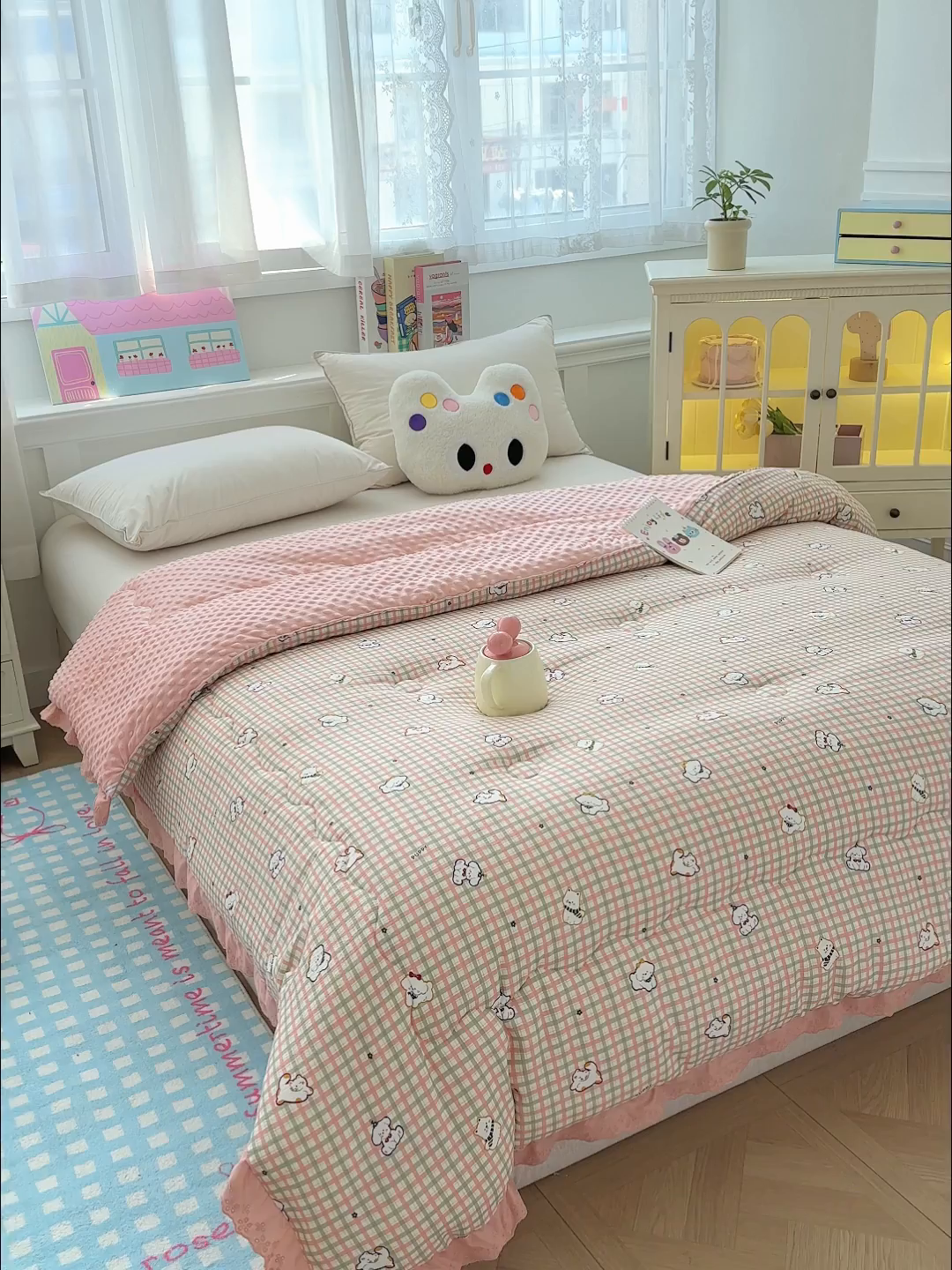 91家纺网 家纺一手货源 找家纺 芯恋家居 2025新款A类提花韩版花边豆豆冬被被子春秋被芯大豆被豆豆被 格子萌宠