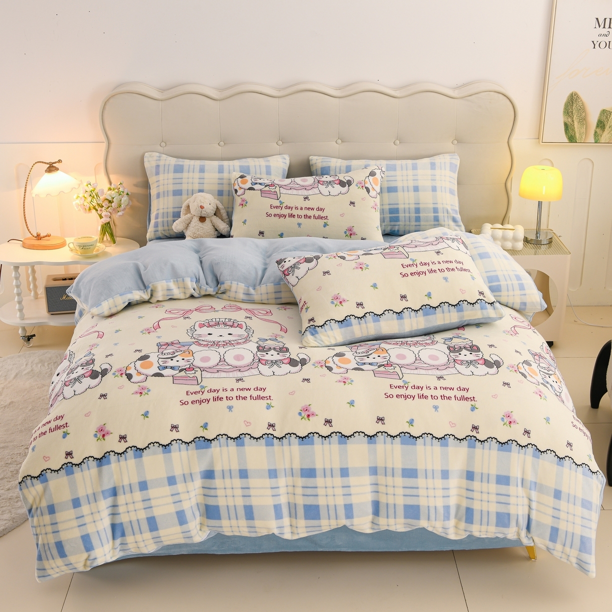 91家纺网 家纺一手货源 找家纺 （总）紫月轩家纺 2025新款A类牛奶绒小清新印花四件套