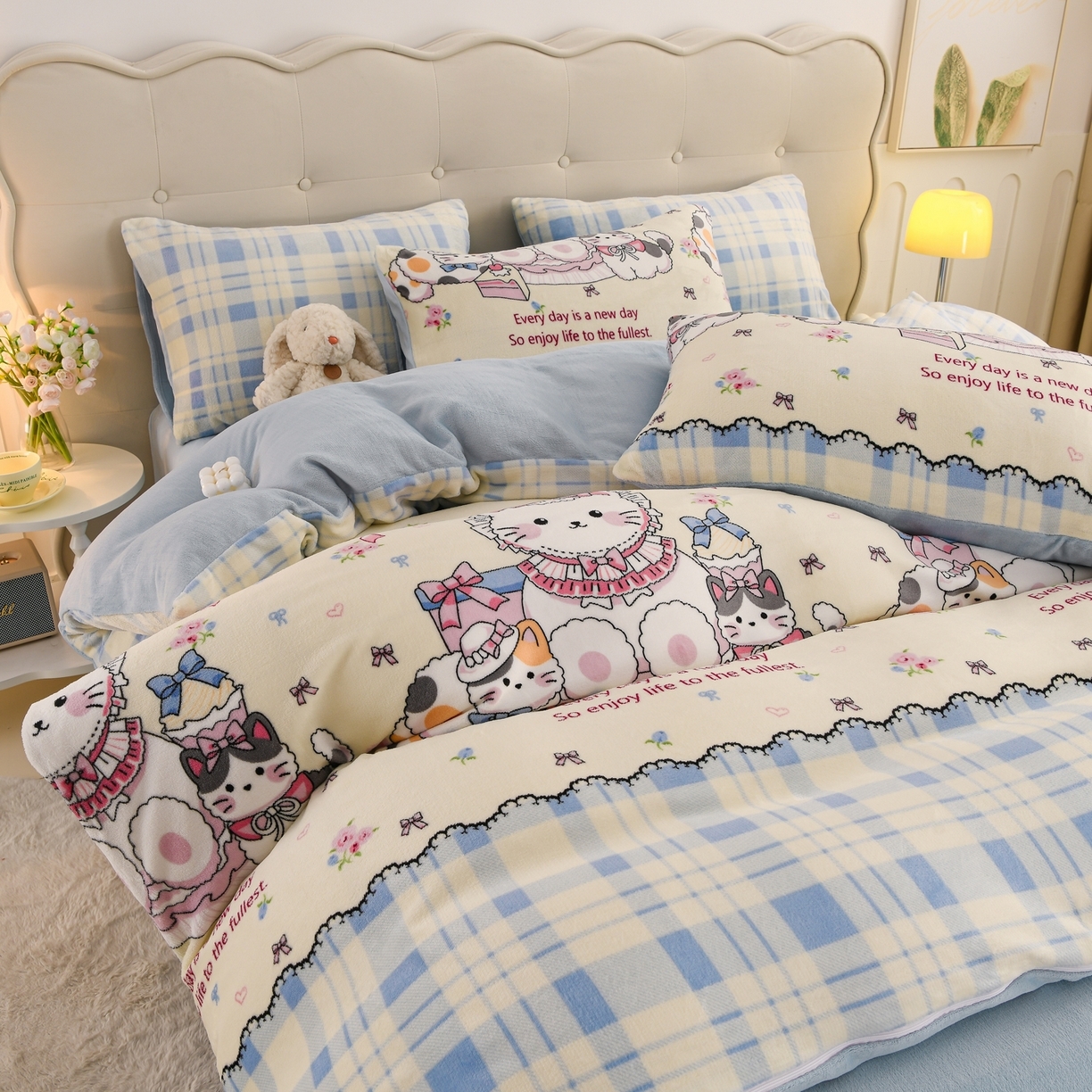 91家纺网 家纺一手货源 找家纺 （总）紫月轩家纺 2025新款A类牛奶绒小清新印花四件套