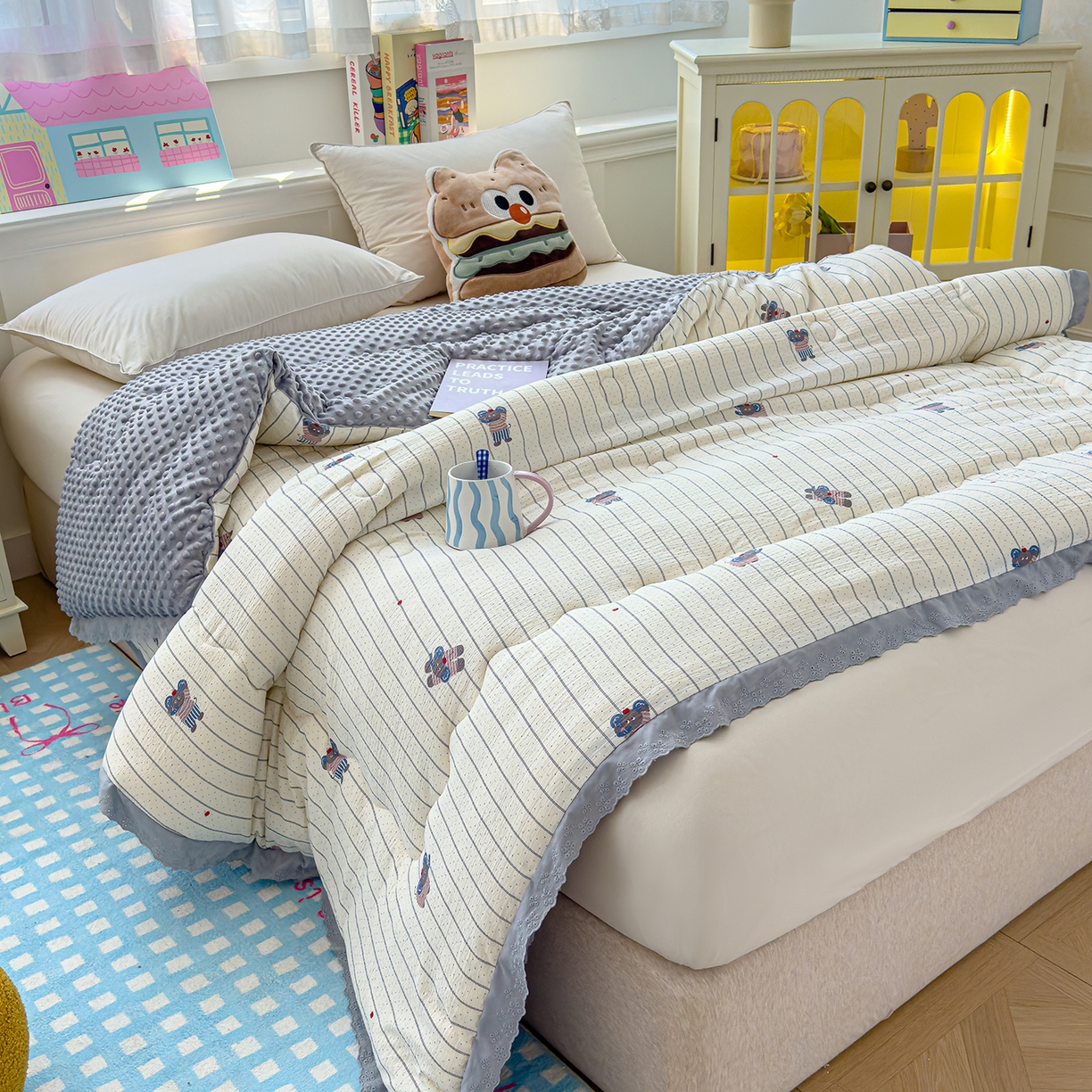 91家纺网 家纺一手货源 找家纺 芯恋家居 2025新款A类提花韩版花边豆豆冬被被子春秋被芯大豆被豆豆被 顽皮象