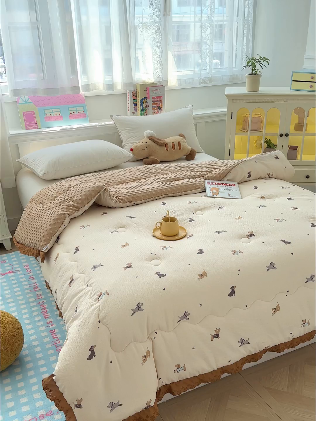 91家纺网 家纺一手货源 找家纺 芯恋家居 2025新款A类提花韩版花边豆豆冬被被子春秋被芯大豆被豆豆被 狗乐园