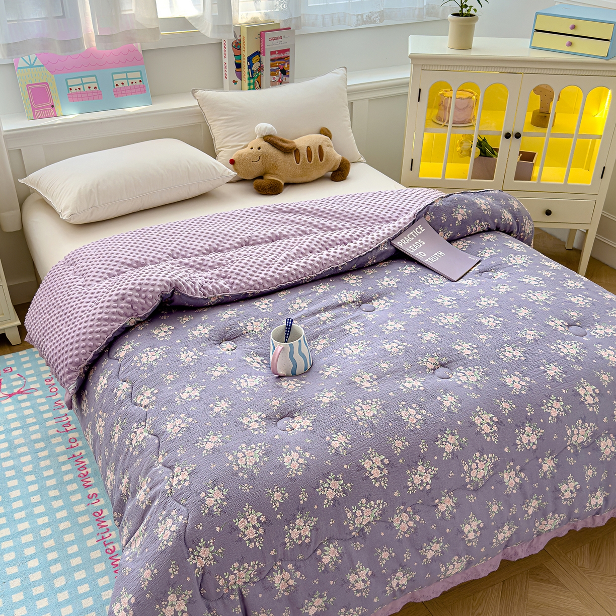 91家纺网 家纺一手货源 找家纺 芯恋家居 2025新款A类提花韩版花边豆豆冬被被子春秋被芯大豆被豆豆被 迷迭香