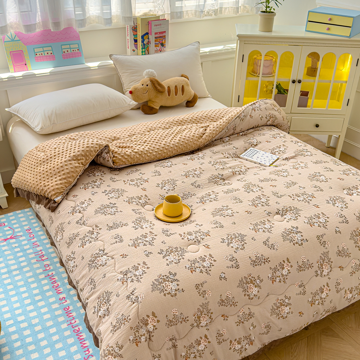 91家纺网 家纺一手货源 找家纺 芯恋家居 2025新款A类提花韩版花边豆豆冬被被子春秋被芯大豆被豆豆被 玫瑰庄园