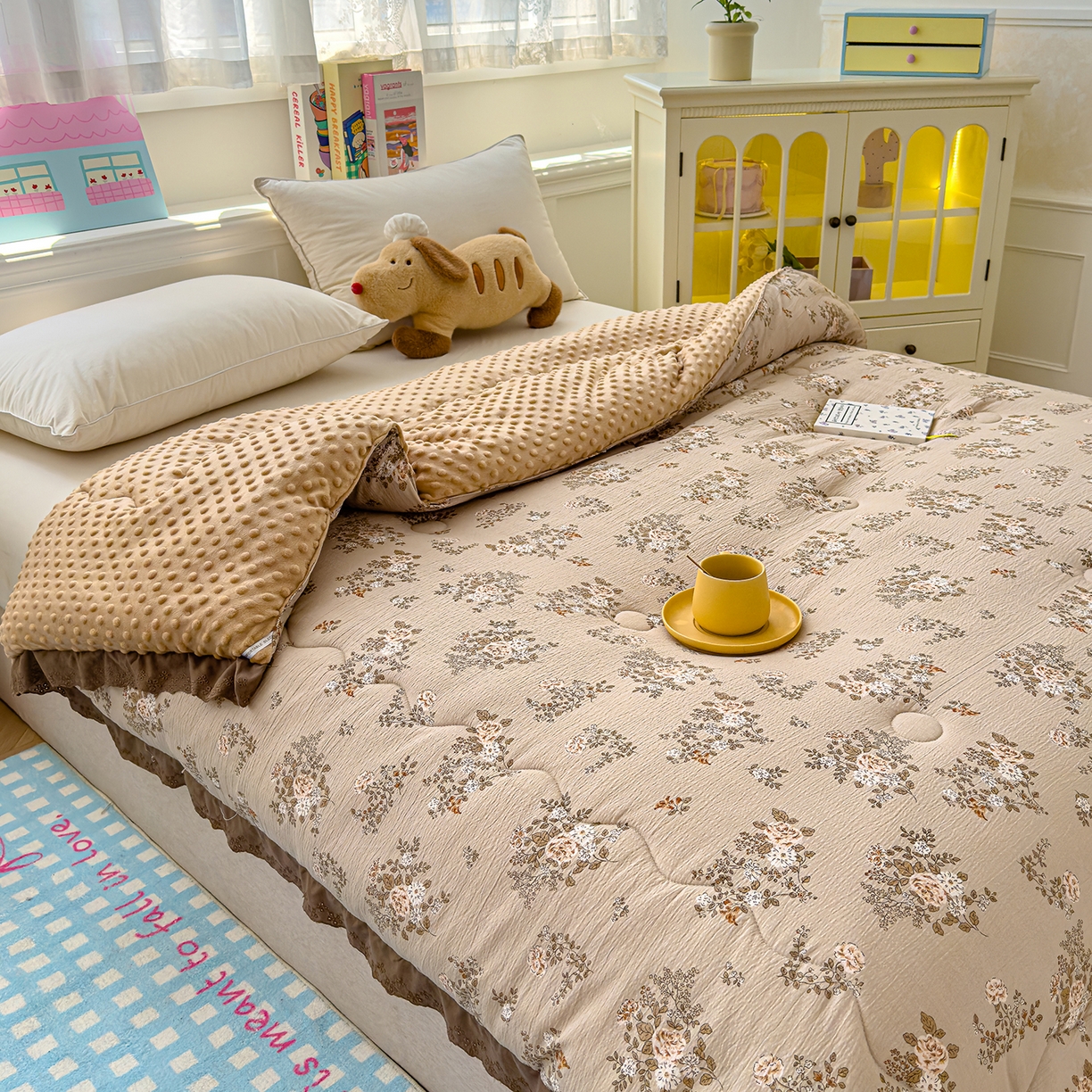 91家纺网 家纺一手货源 找家纺 芯恋家居 2025新款A类提花韩版花边豆豆冬被被子春秋被芯大豆被豆豆被 玫瑰庄园