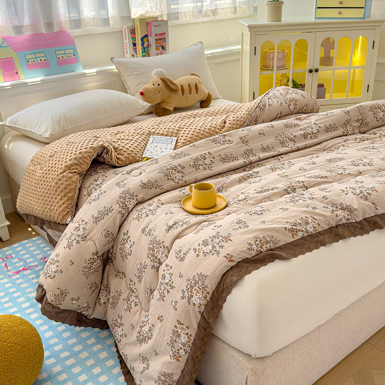 91家纺网 家纺一手货源 找家纺 芯恋家居 2025新款A类提花韩版花边豆豆冬被被子春秋被芯大豆被豆豆被 玫瑰庄园