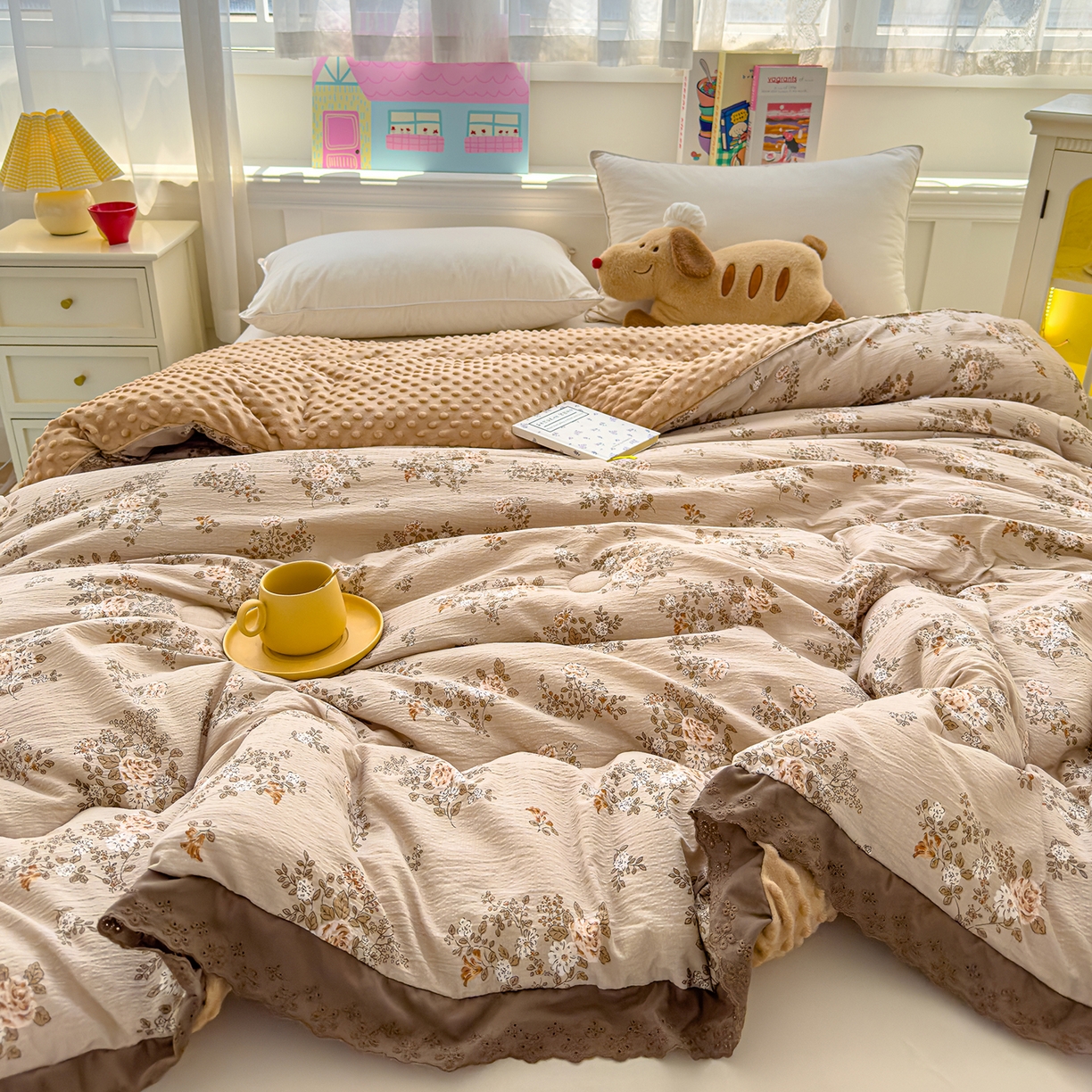 91家纺网 家纺一手货源 找家纺 芯恋家居 2025新款A类提花韩版花边豆豆冬被被子春秋被芯大豆被豆豆被 玫瑰庄园